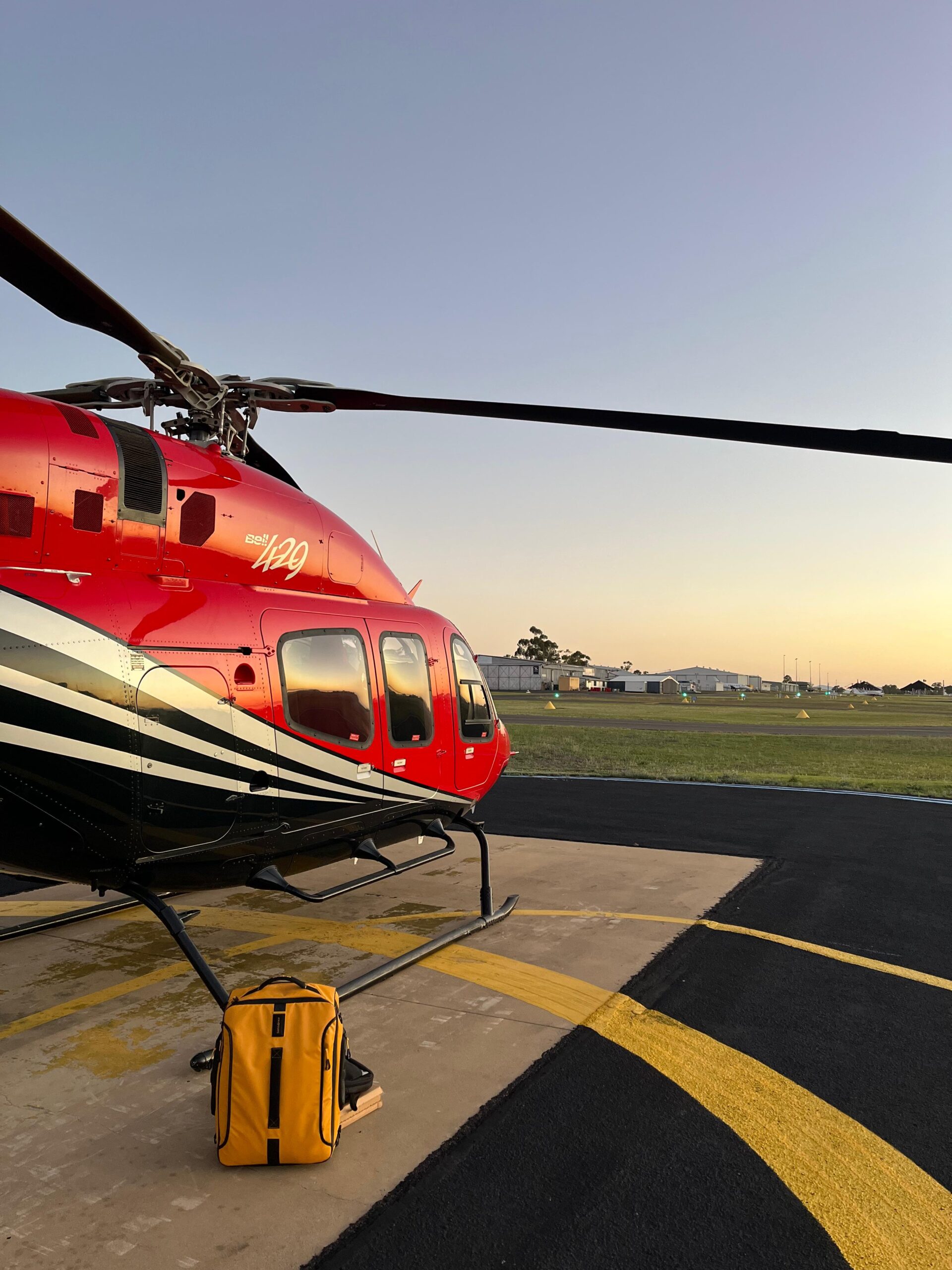 A Blesk Bell 429 beside the coast